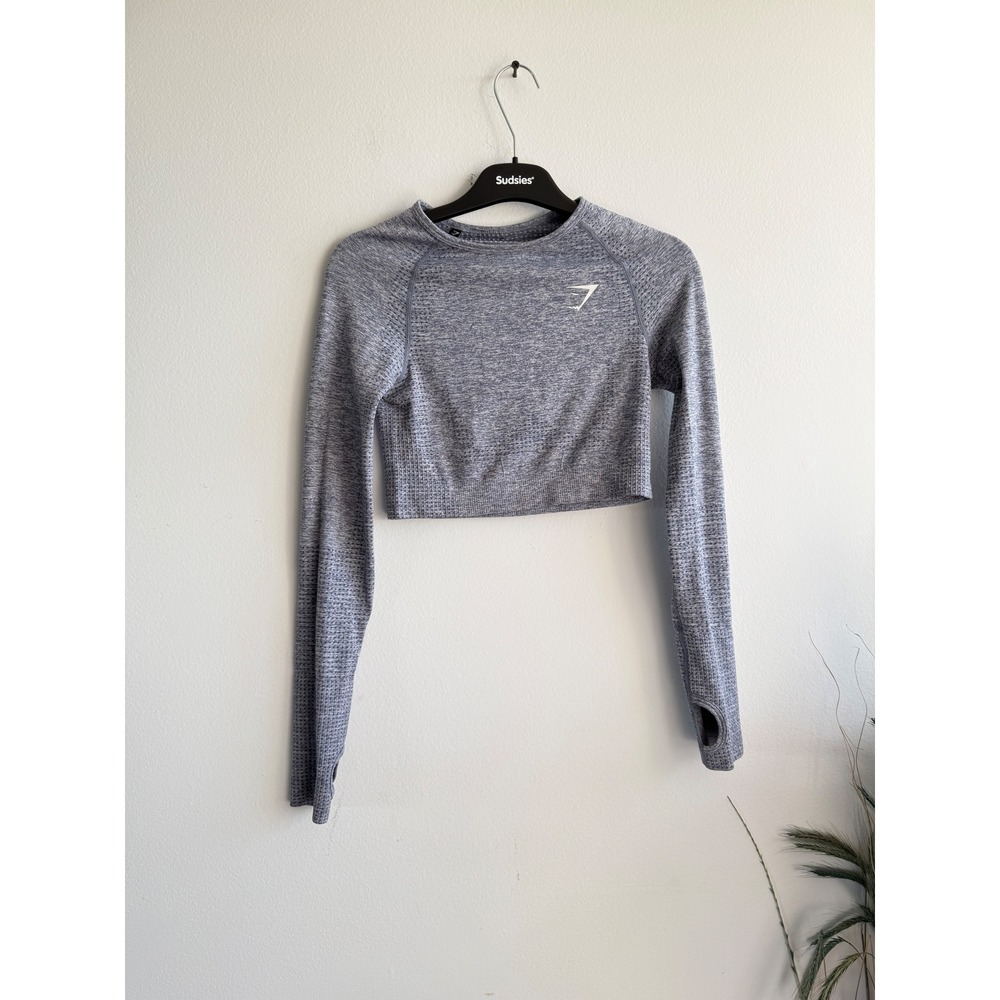 Gymshark Vital Seamless Long Sleeve Crop Top Grey Marl Womens Small Thumbholes